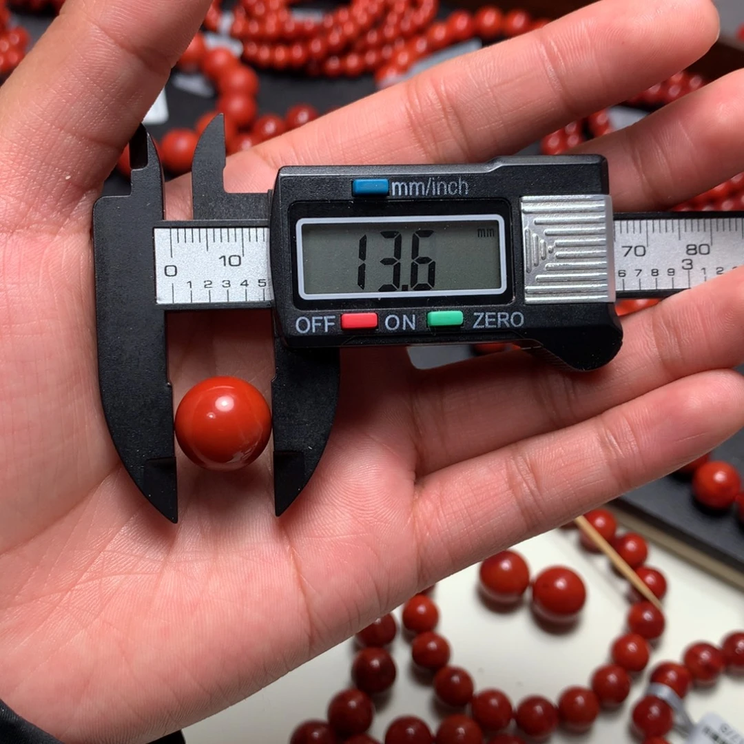 南红玛瑙未镶嵌手串13.6mm柿子锦单珠