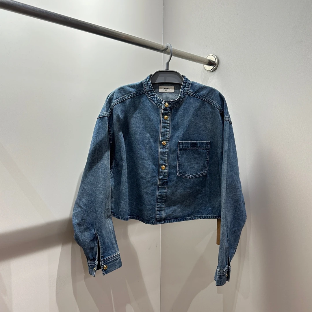 99新 Celine/思琳 dec763 凯旋门小Logo单排扣牛仔外套 xs码 棉