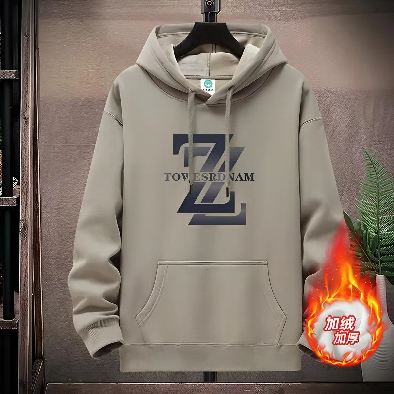 加绒秋冬新款 男士重磅加厚连帽卫衣 时尚学生情侣套头帽衫冬装