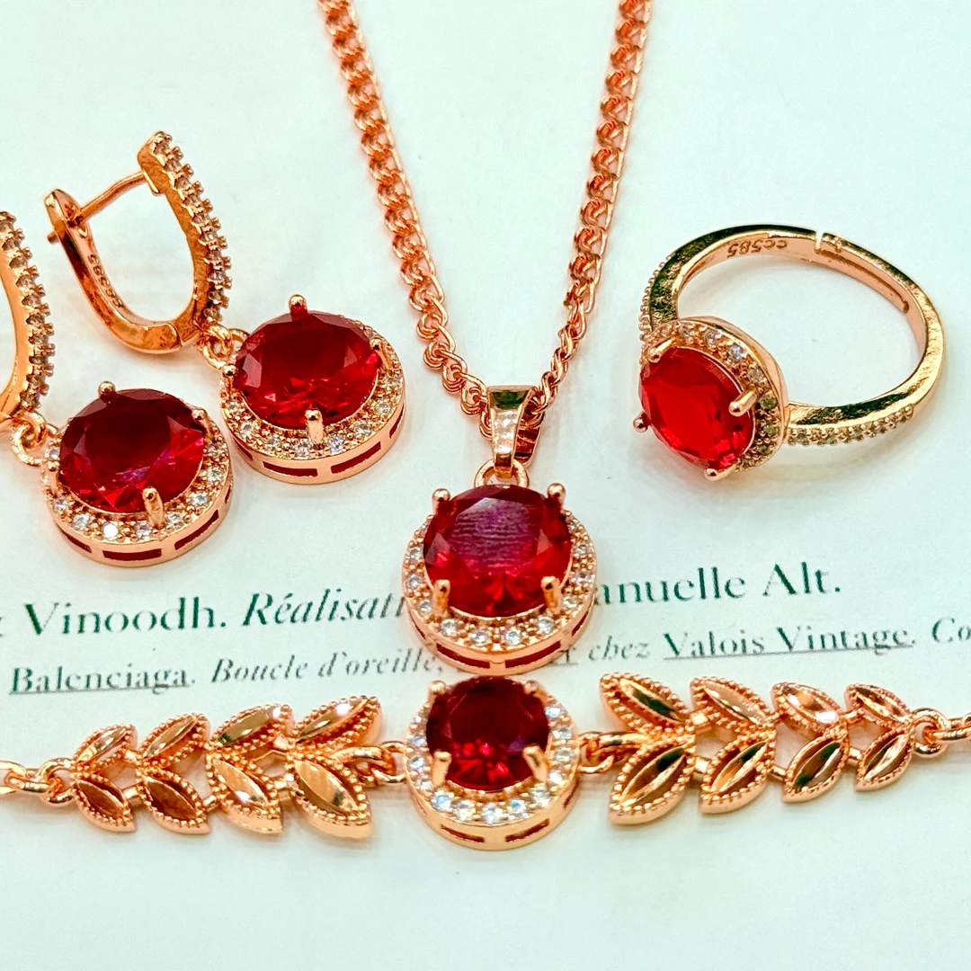 铜合金锆石项链 铜合金项链金色轻奢链子红色饰品女时尚百搭气质