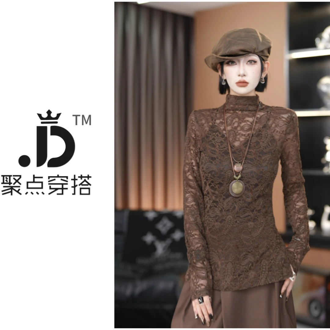 JUDIAN-【波斯密语】镂空植绒腰果花半高领侧开叉打底8jd00274