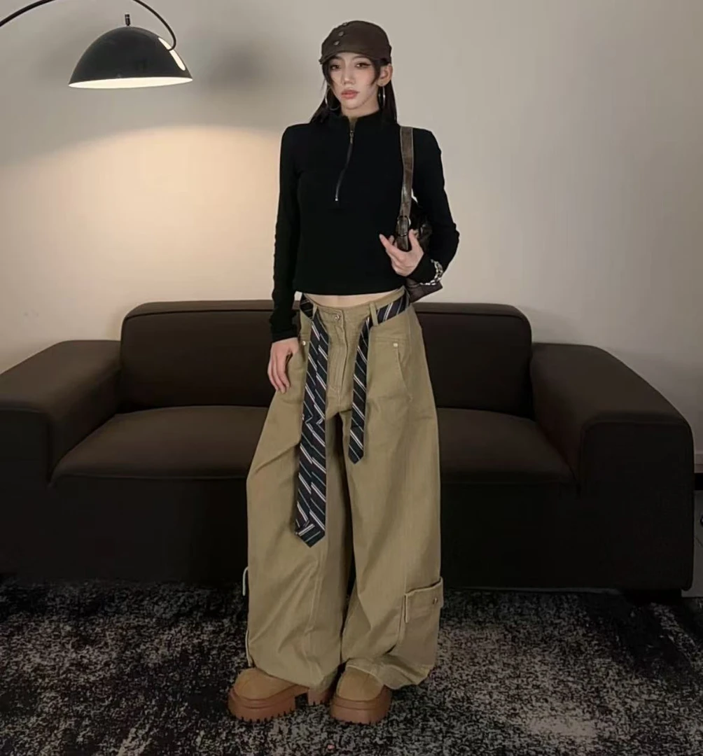 早秋上新大口袋工装风女休闲阔腿裤#8895