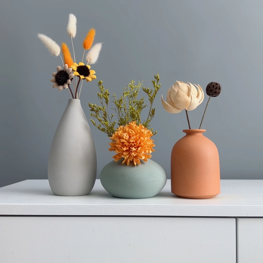 摆件陶瓷小花瓶摆件含花总高约20-30cm