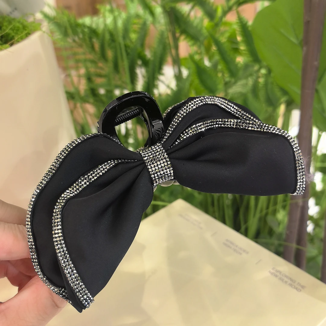 【千金】超纤新款精致高级感黑色双层蝴蝶结时尚十三公分抓夹5661