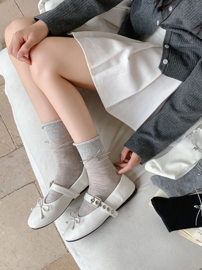 【小叮当】网眼棉袜｜夏季轻薄百搭纯色ins蝴蝶结饰品袜韩国堆堆袜女