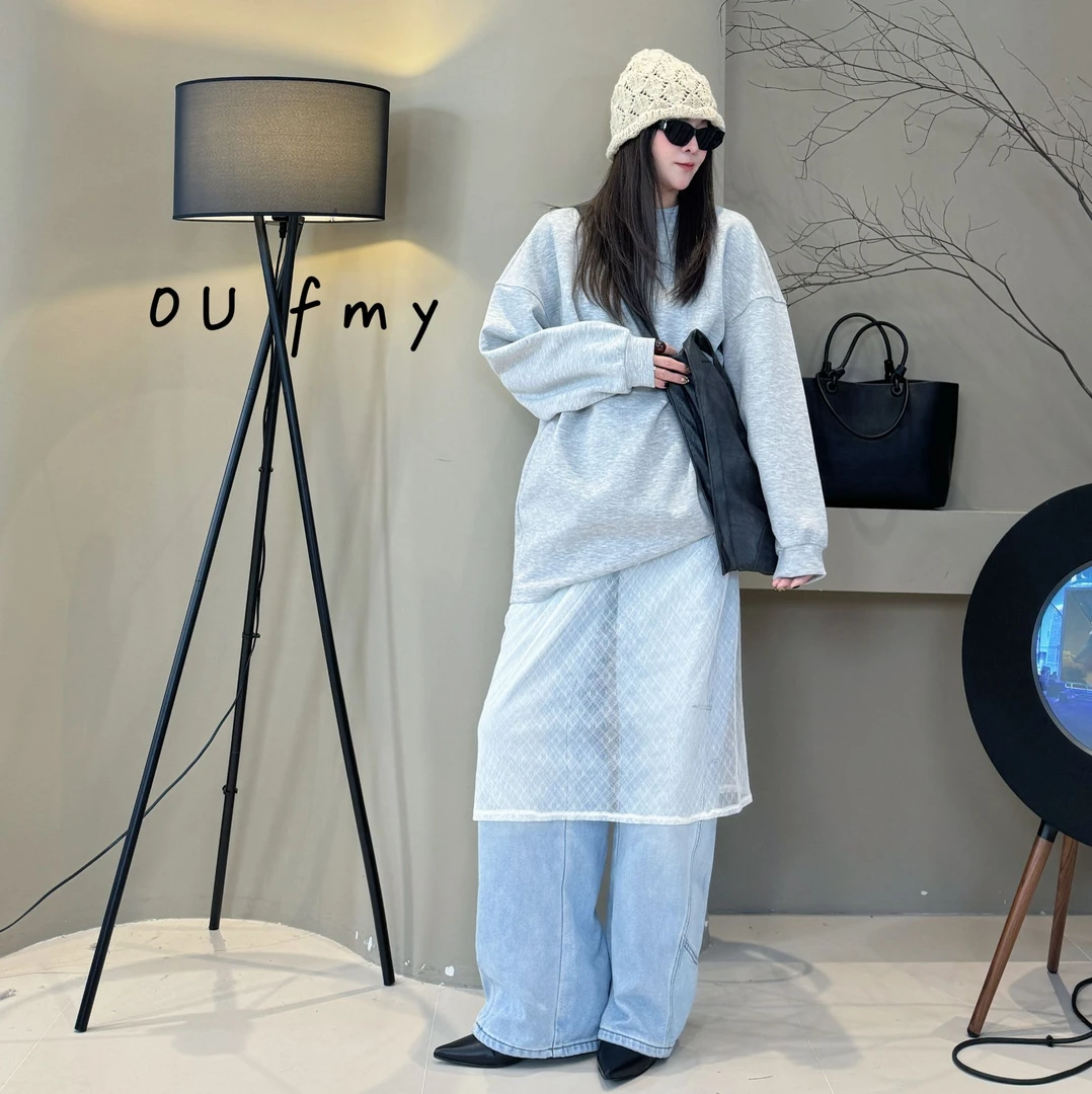 FY3085 年货时髦精必备冬季高级百搭宽松时尚圆领蕾丝两件套上衣