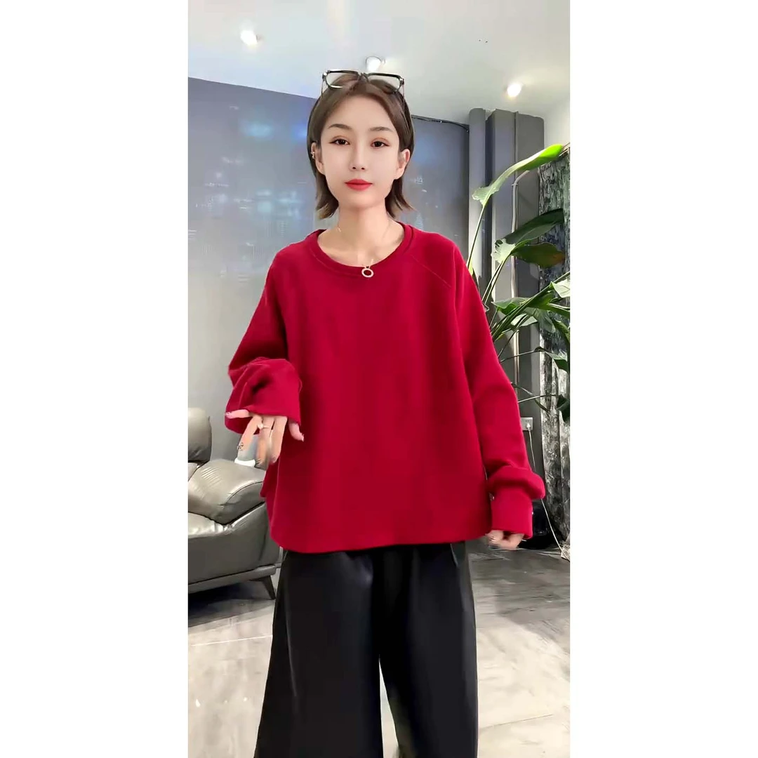 秋冬新款时尚宽松百搭不规则下摆插肩袖加厚长袖卫衣