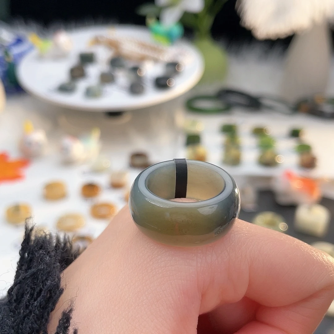 和田玉未镶嵌戒指k62糖青花墩墩18.4mm