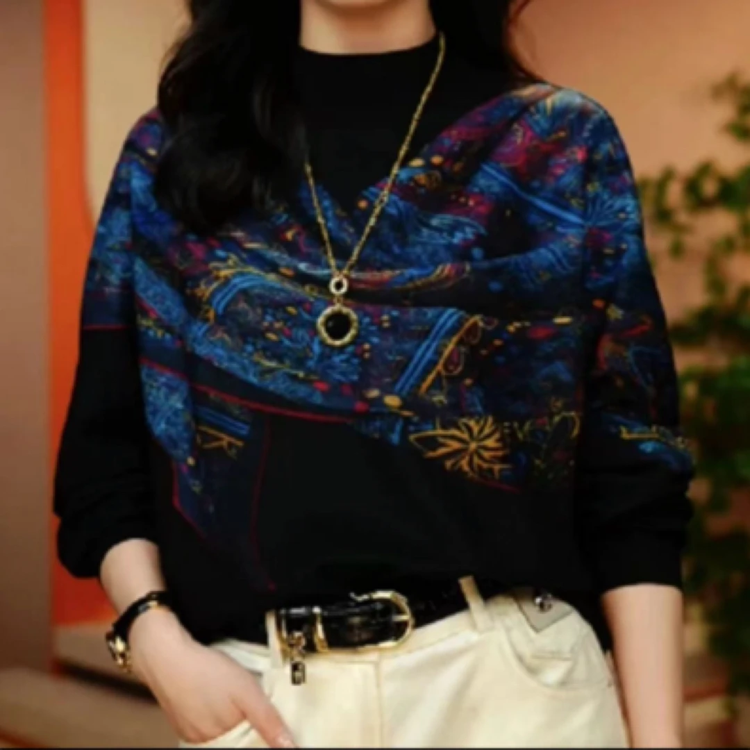 新款高级感海岛棉洋气保暖时尚百搭显瘦圆领上衣秋冬