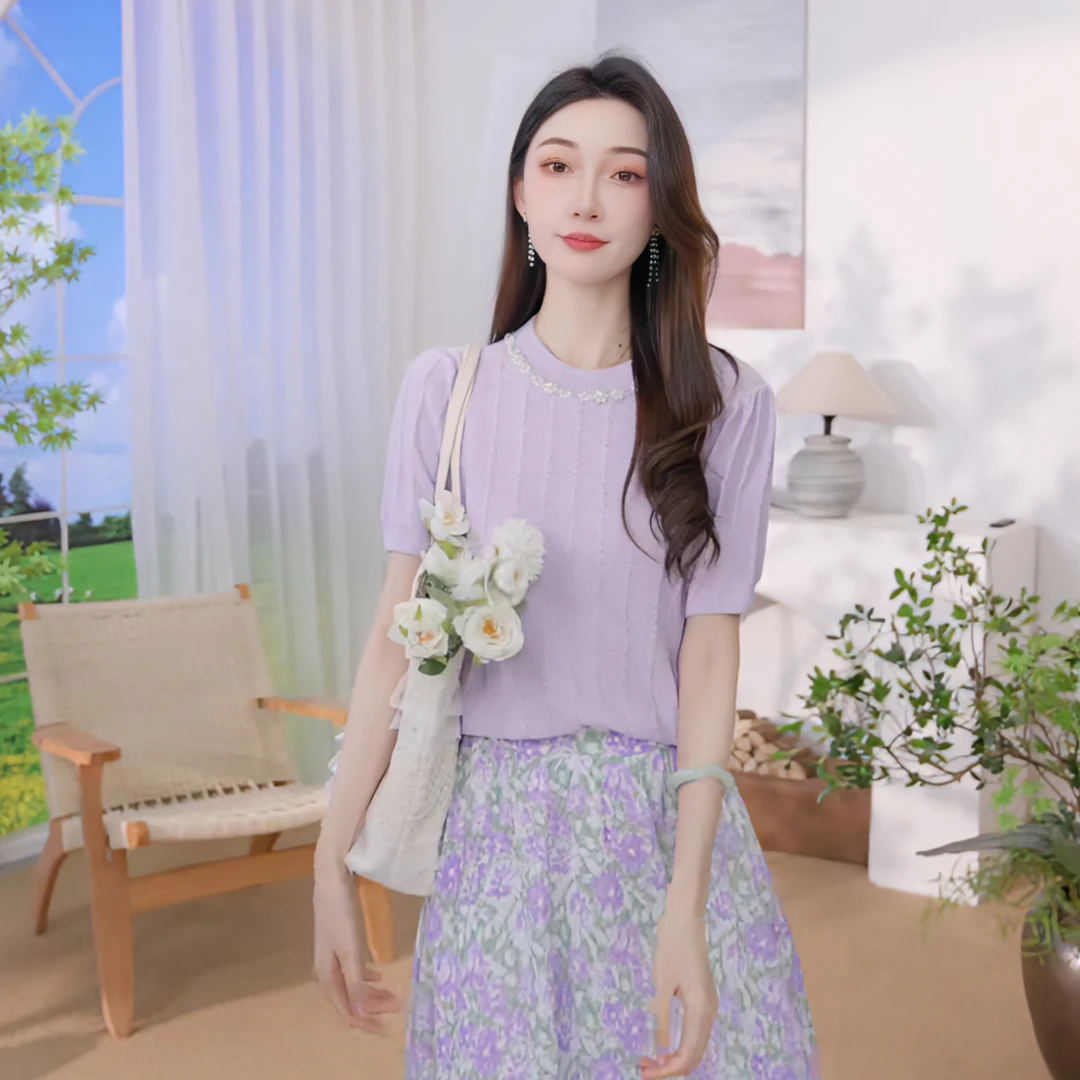 【一秒入夏】茵曼夏季显瘦气质时尚休闲百搭圆领针织衫（多色可选）