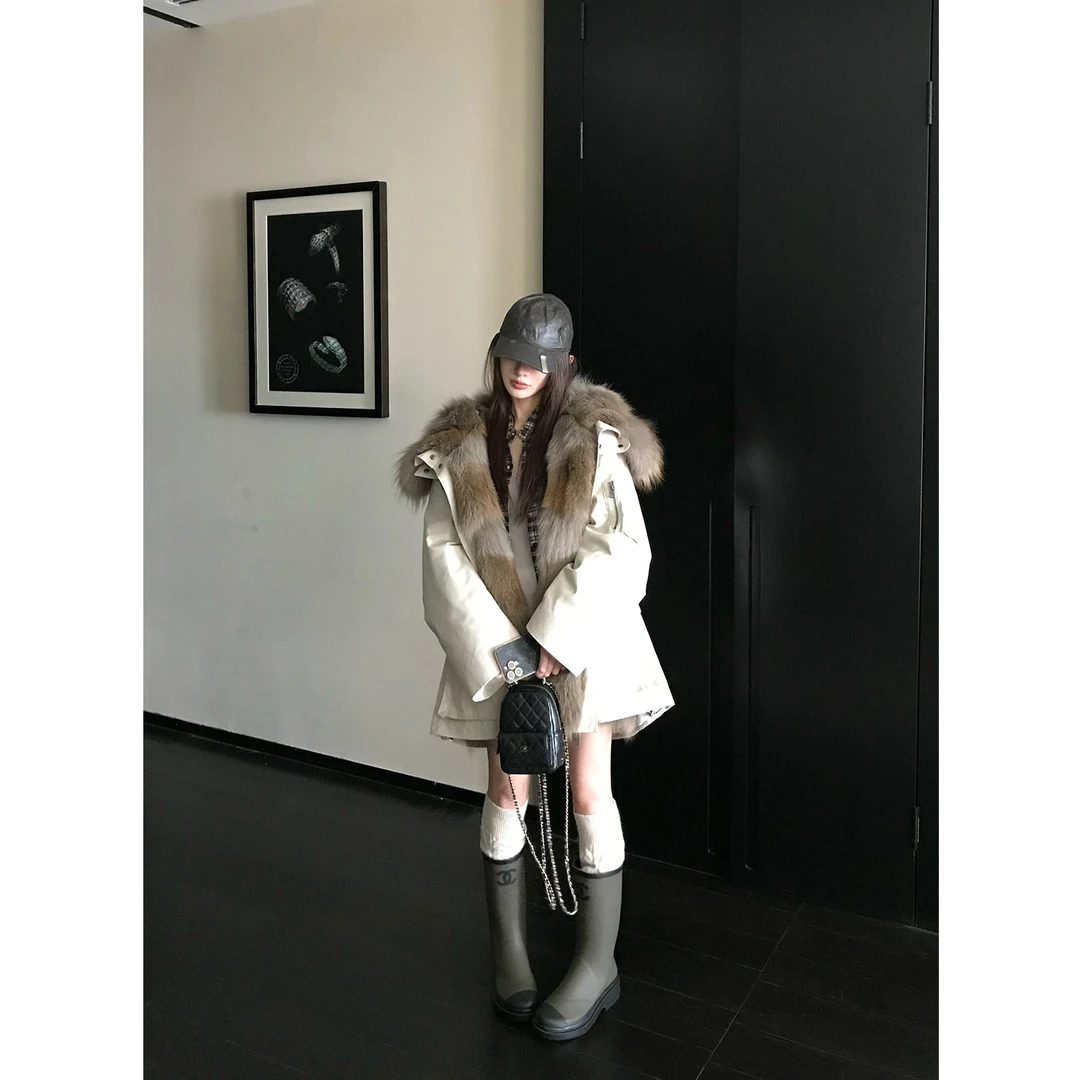 COCO皮草“冰川派克”进口双色貉子毛领可脱卸内胆派克服皮草外套