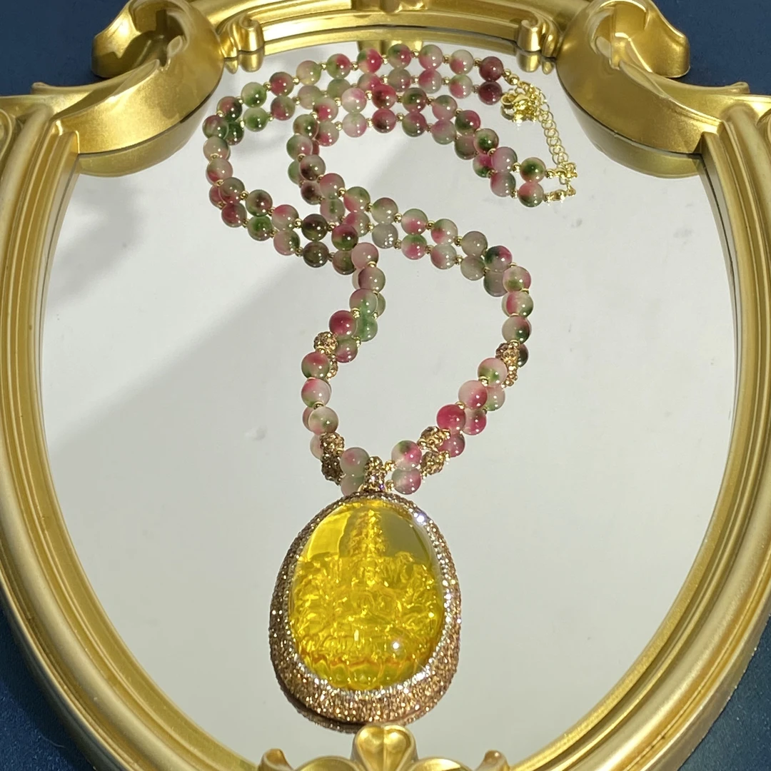 铜合金合成锆石项链 TTSD 黄色千手观音气质民族风项链毛衣链2895