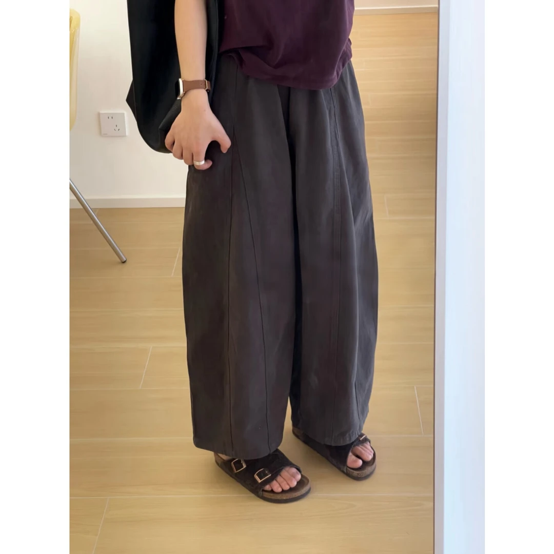 秋季日系九分阔腿气球裤子宽松bf胖mm遮胯宽腿粗慵懒风显瘦休闲裤