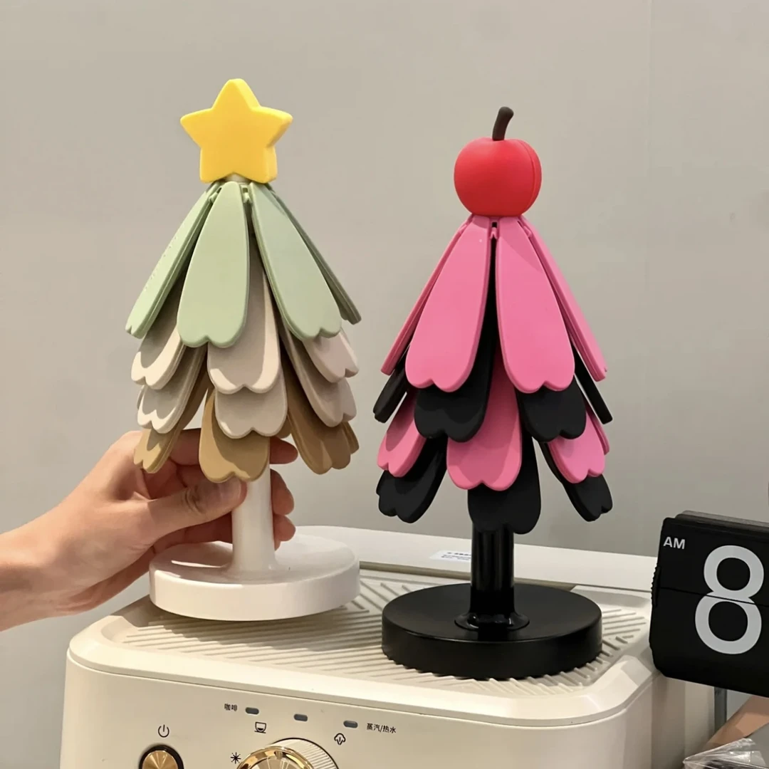 MOMO高级感圣诞小树隔热垫创意防烫硅胶桌垫一棵树杯垫锅垫耐高