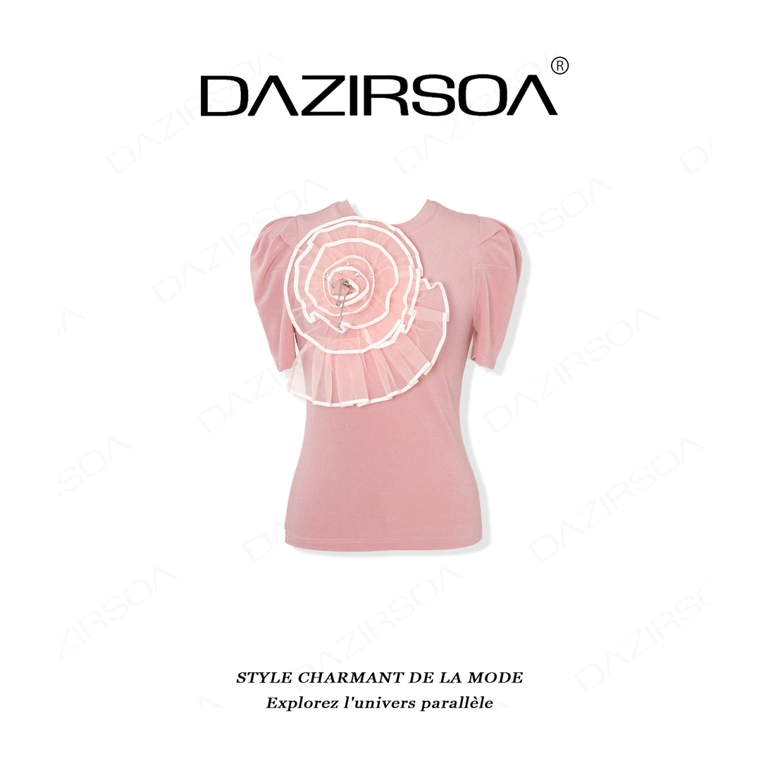 DAZIRSOA/达姿“都市岛屿”时尚百搭高级感立体花朵上衣T恤 Y112