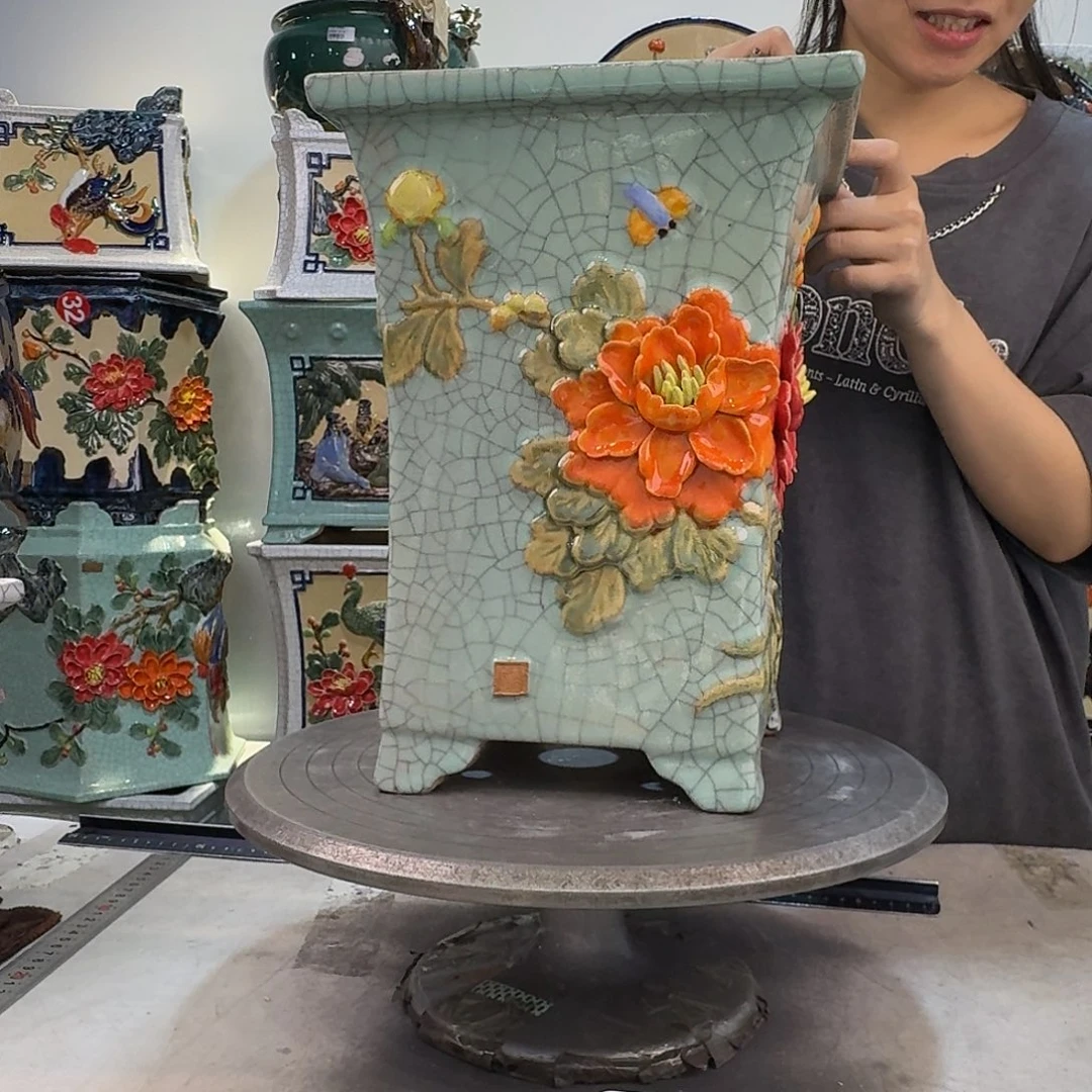 好***连完全开放石湾盆250陶泥花盆