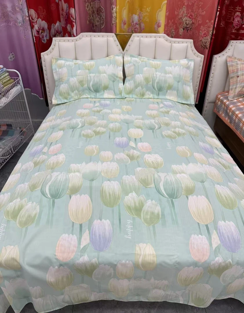 （郁金香）老粗布双人床单 尺寸2.45✖️2.35 ±5厘米加厚送枕套一对