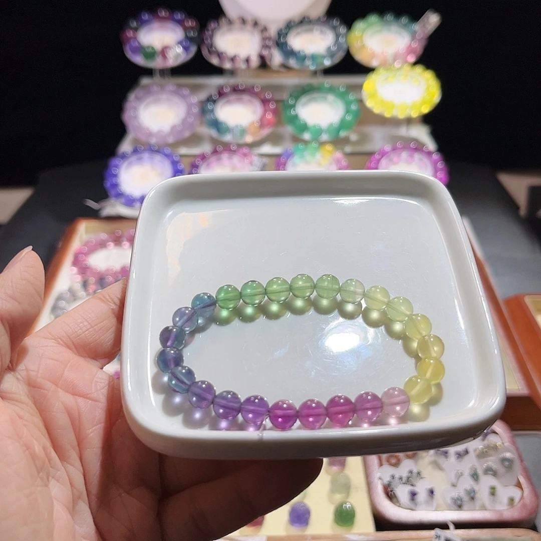 手链萤石未镶嵌彩虹色标渐变7加