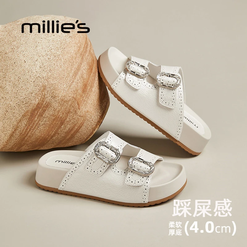 妙丽时尚露趾凉拖鞋女款外穿2025新款爆款秋季一字拖鞋扣带沙滩鞋