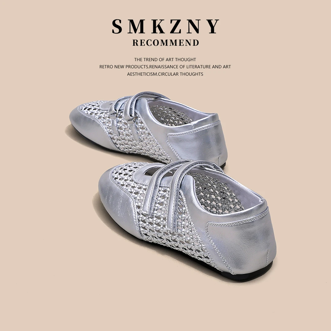 SMKZNY银色芭蕾舞软底运动凉鞋女薄款夏季网鞋仙女风透气平底单鞋