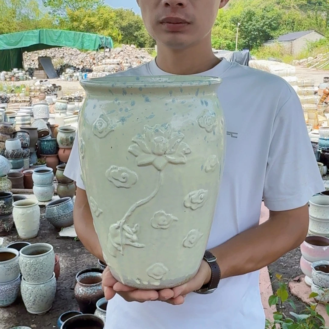 紫砂花盆口20高30（一个莲花白色老庄