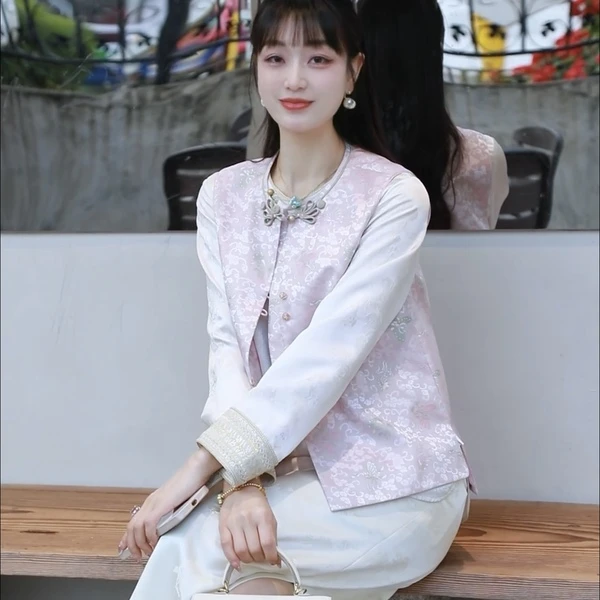 《ELFBOX》《金鱼闹彩蝶》时尚气质中国风休闲圆领薄马甲3756