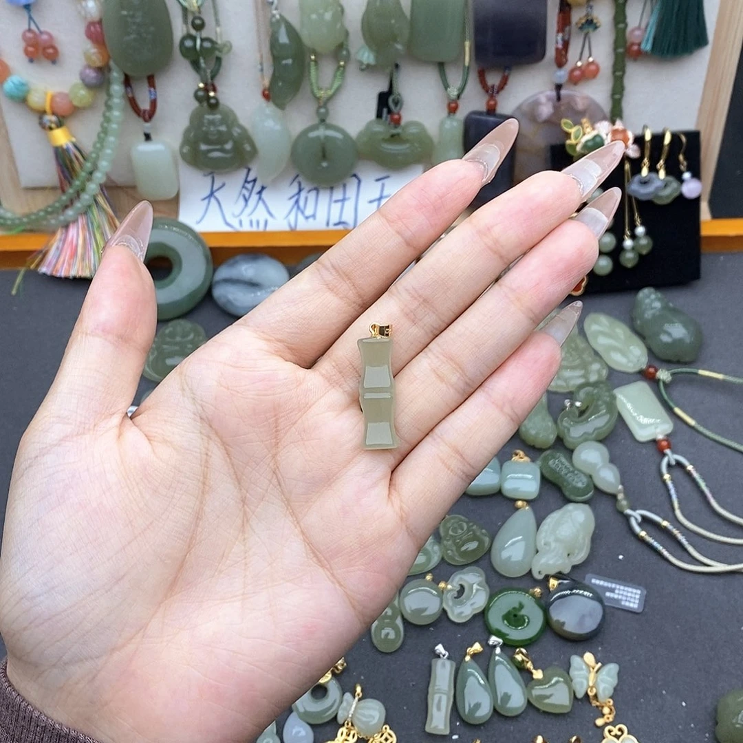 和田玉银S925镶嵌吊坠(不含链)