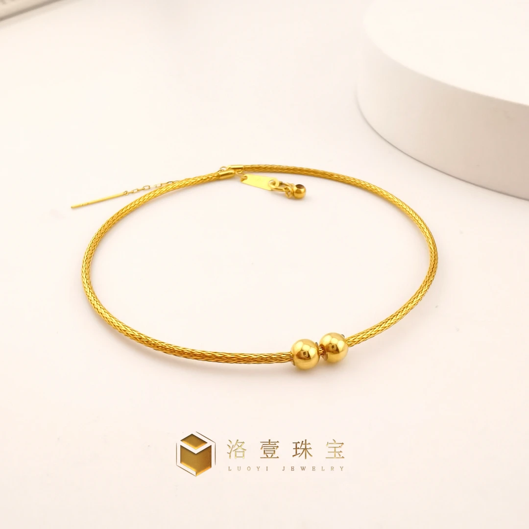 【洛壹珠宝】18K金金色素款网红款百搭可调节设计师细款金手链洛一