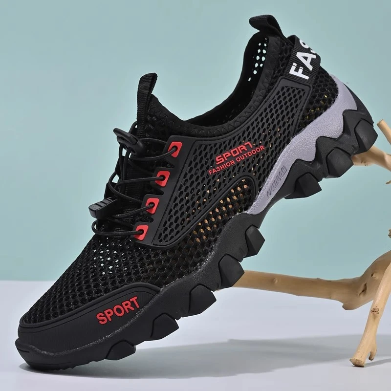 骆驼动感男鞋夏季透气薄款网面网鞋男士户外运动防滑休闲工作凉鞋