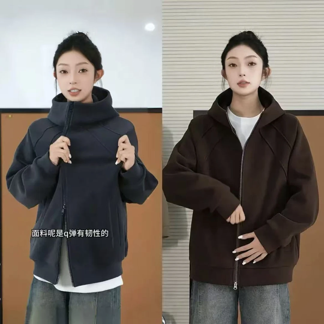 双面糯米绒连帽双拉链卫衣外套男秋季新款高级感重磅挺括保暖夹克