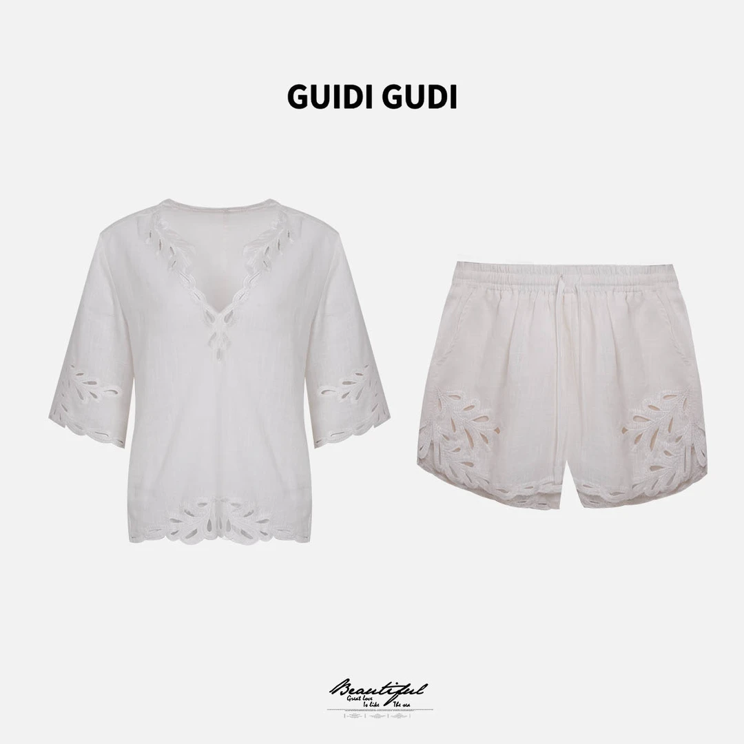 GUIDI GUDI【注定】黄加蓝两件套衬衫+短裤套装