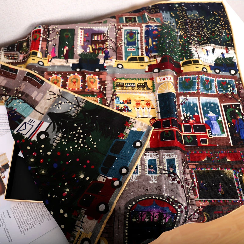 新品福利 圣诞夜双面高级65cm丝毛中方巾围巾女秋冬洋气保暖领巾