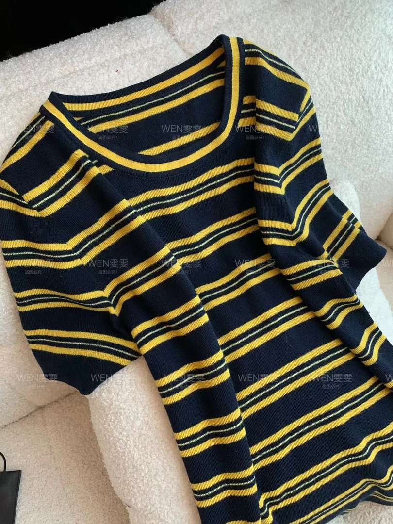 WEN 25新款常规套头条纹短袖针织衫WWM0238