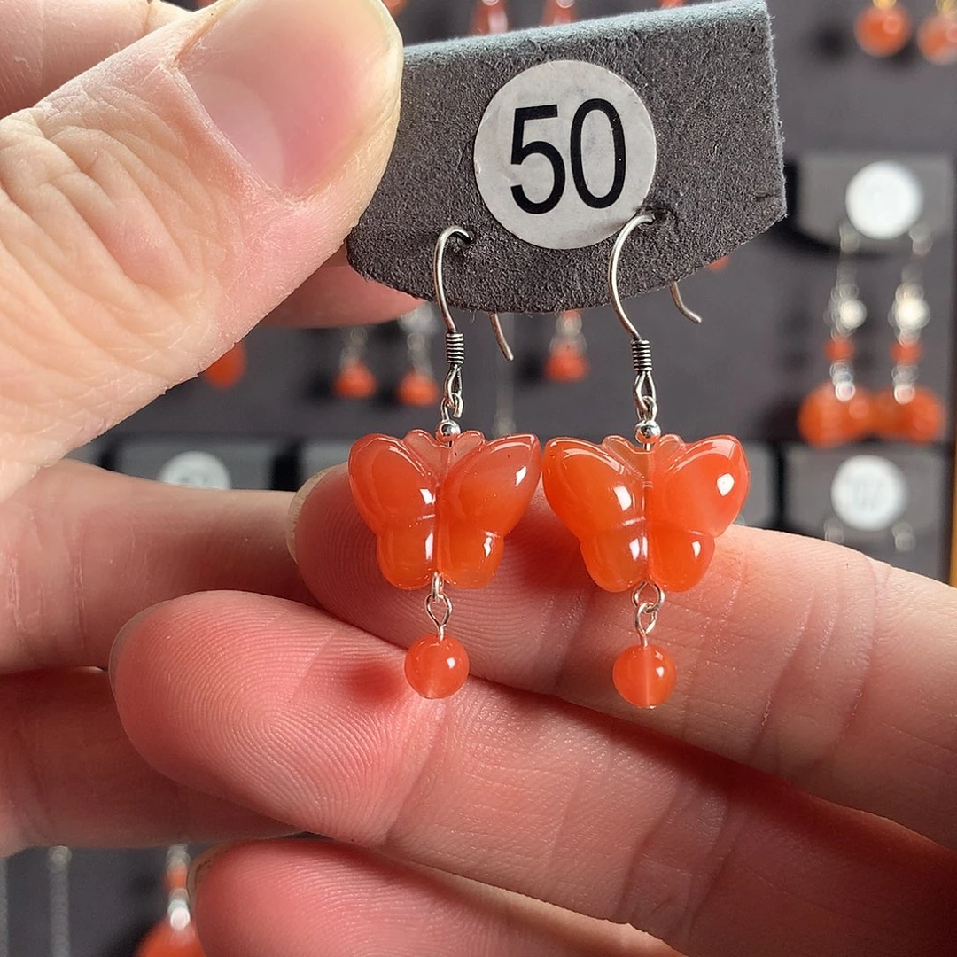 银S925镶嵌南红玛瑙耳饰50