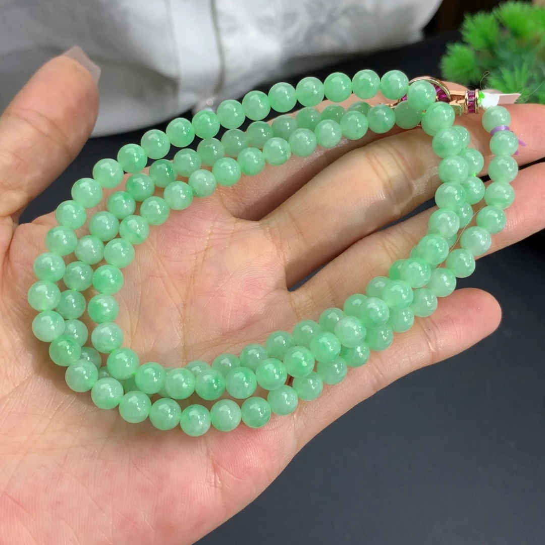 手串翡翠未镶嵌卡5.3细润甜果绿项链