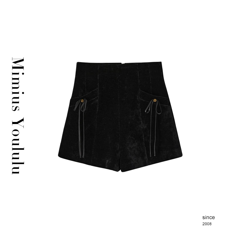 【mimius】B游鹿鹿 复古高腰显瘦A字百搭短裤（裤后雪尼尔版） F07384