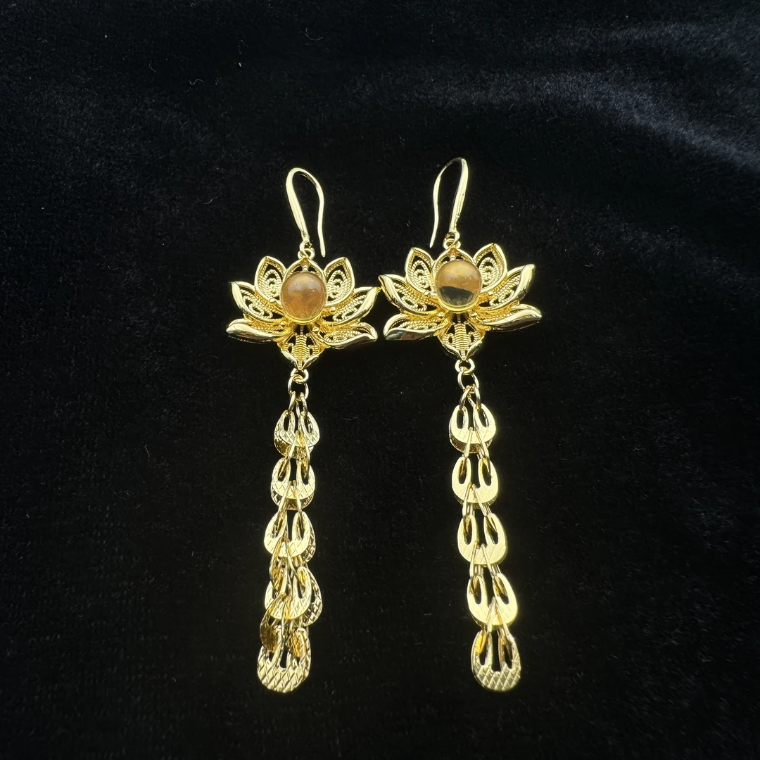 【大杨姐】【证书+礼盒】精美 时尚 百搭合金镶嵌蓝珀耳饰气质DR13154