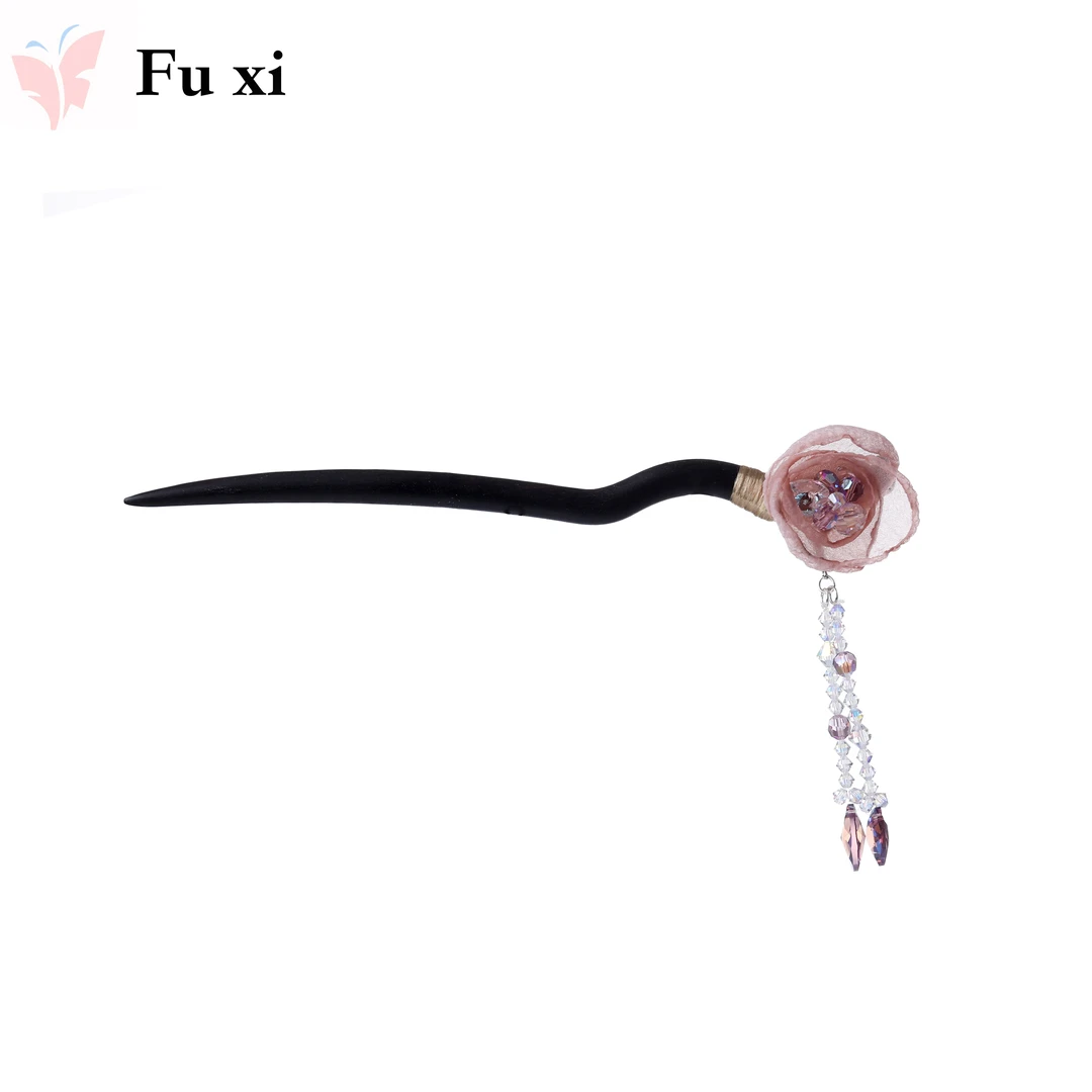 FUXI/福熙正品施华洛国风发簪原创设计盘发簪手工粉色发簪1120