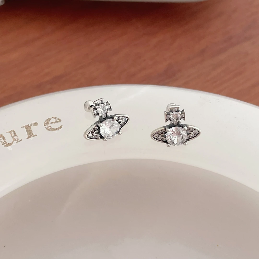 吊坠925银锆石 复古做旧土星耳钉养耳洞球钉小众简约轻奢女84006