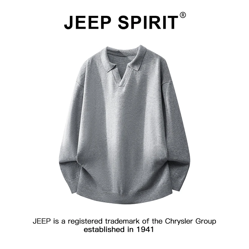 JEEPSPIRIT吉普秋冬高级感老钱风时尚海鸥领针织休闲百搭男士毛衣