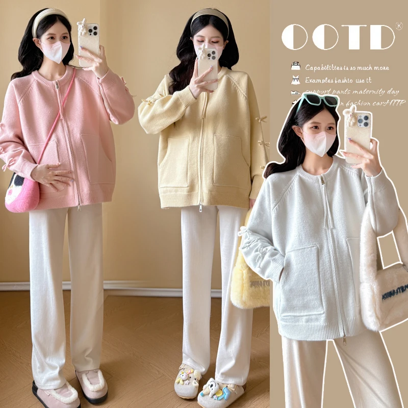 L666#11.23秋冬孕妇时尚宽松显瘦减龄加厚毛衣蝴蝶结开衫外套