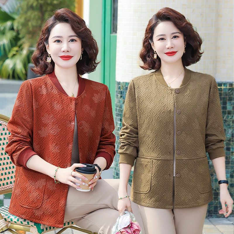 妈妈春装薄款外套女洋气中老年人春秋气质显瘦夹克短款长袖上衣服