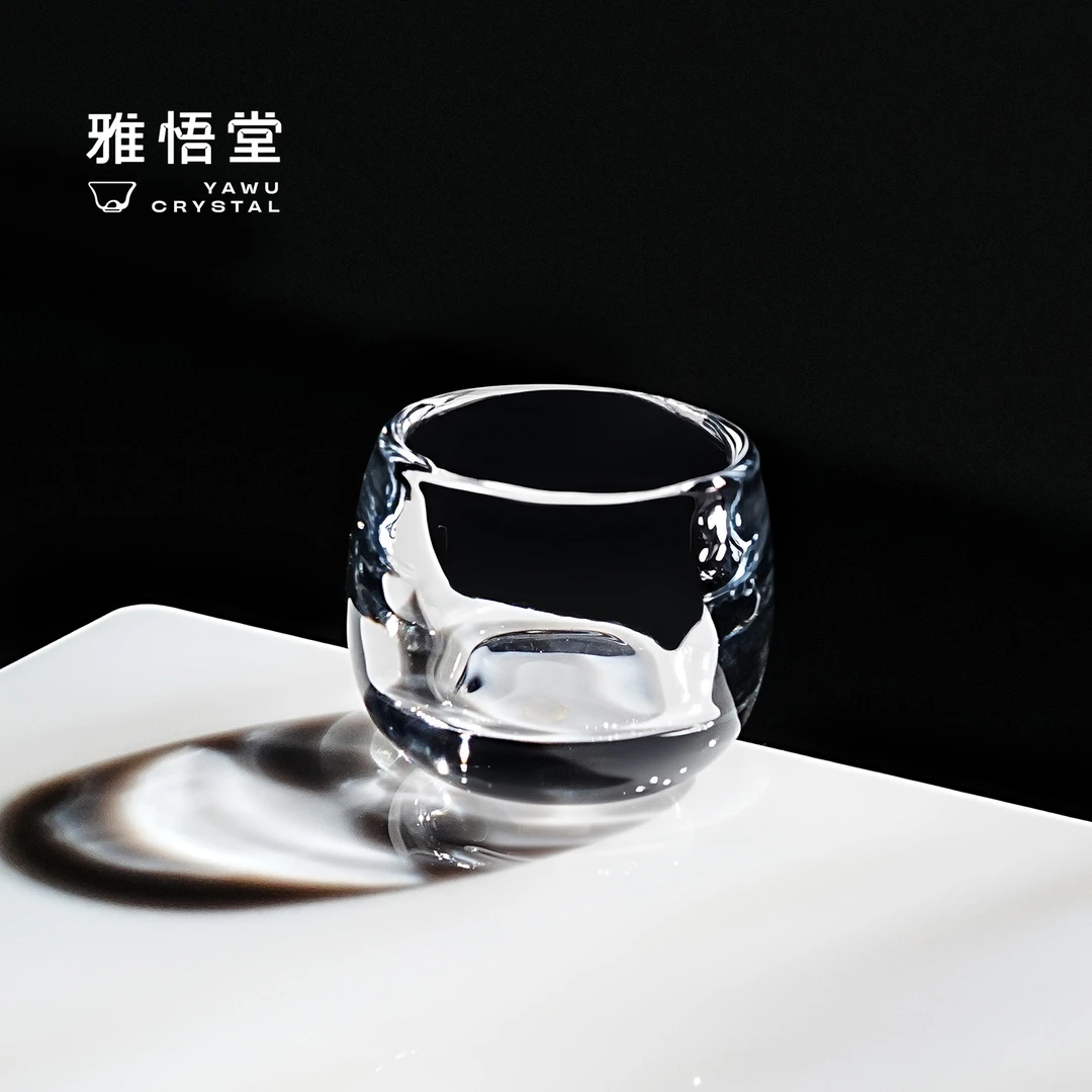伍家坊极简风扳指杯水晶玻璃防烫易握喝茶主人杯无铅耐热茶杯个性