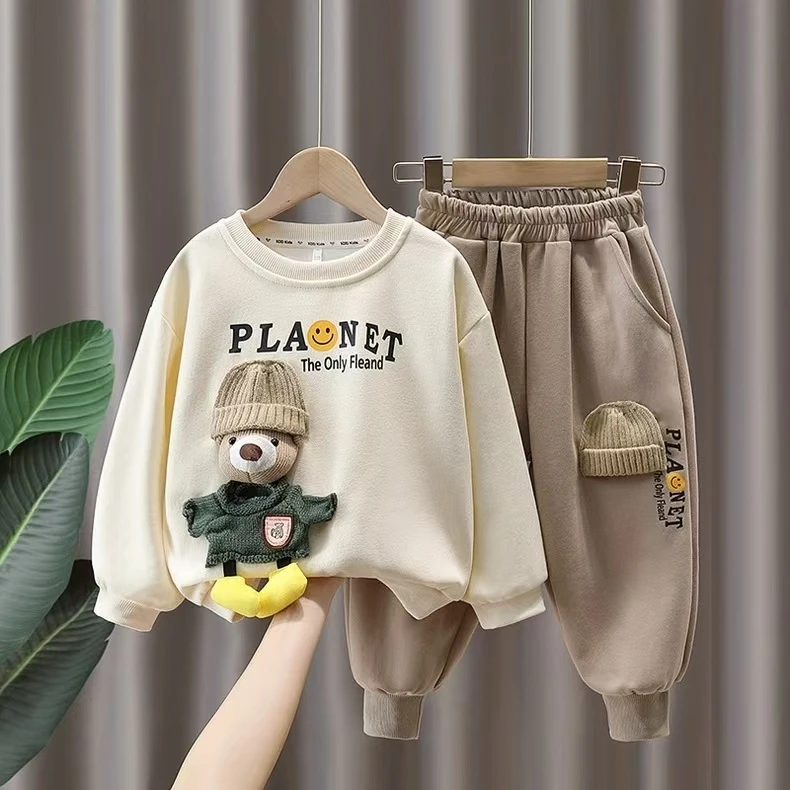 休闲风男女字母休闲卡通风春秋套装长袖运动韩版卡通小童洋气