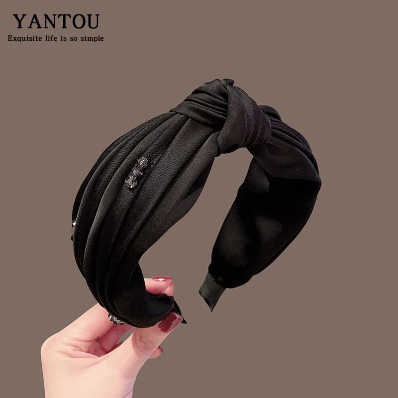 发箍女2024新款高级感发卡发捆黑色蝴蝶结水晶头箍复古高颅顶头饰