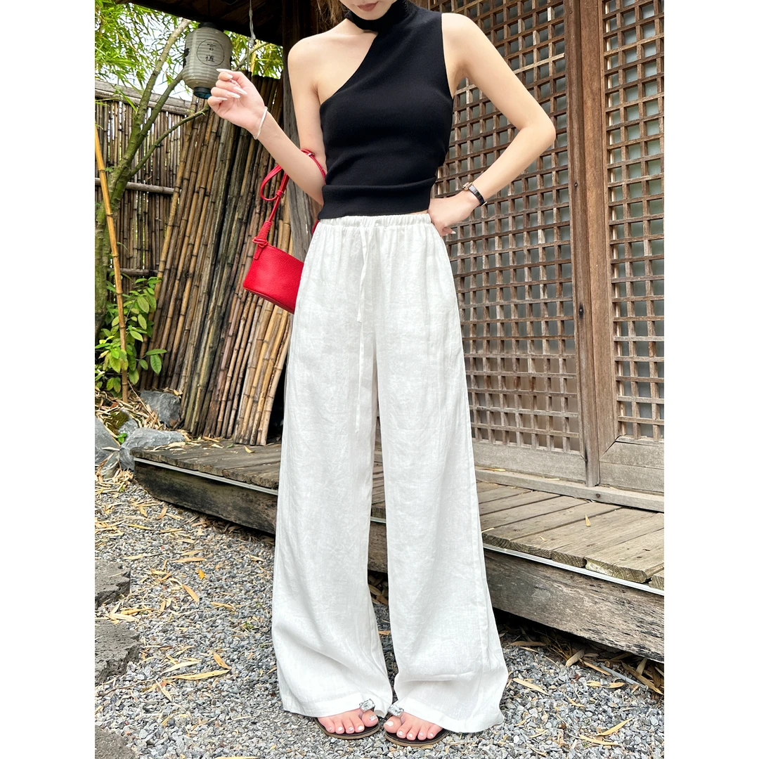 绝绝子，巨显大长腿！阔腿裤女夏季薄透气高腰休闲慵懒风垂感直筒裤