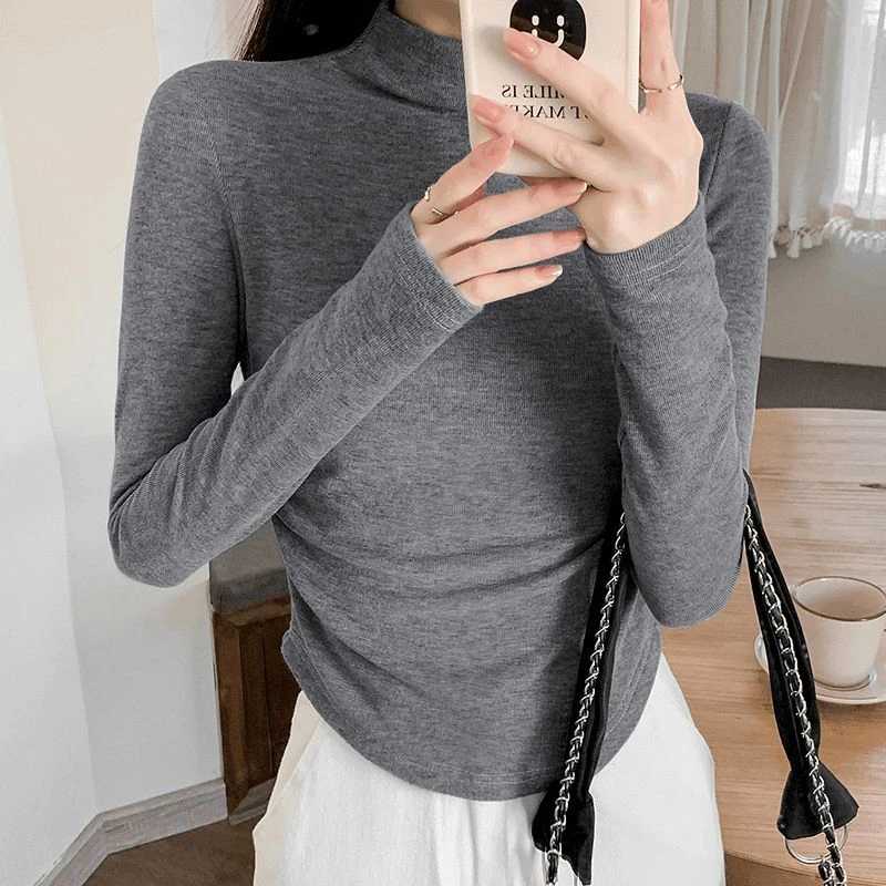 德绒半高领打底衫女秋冬内搭加厚加绒长袖