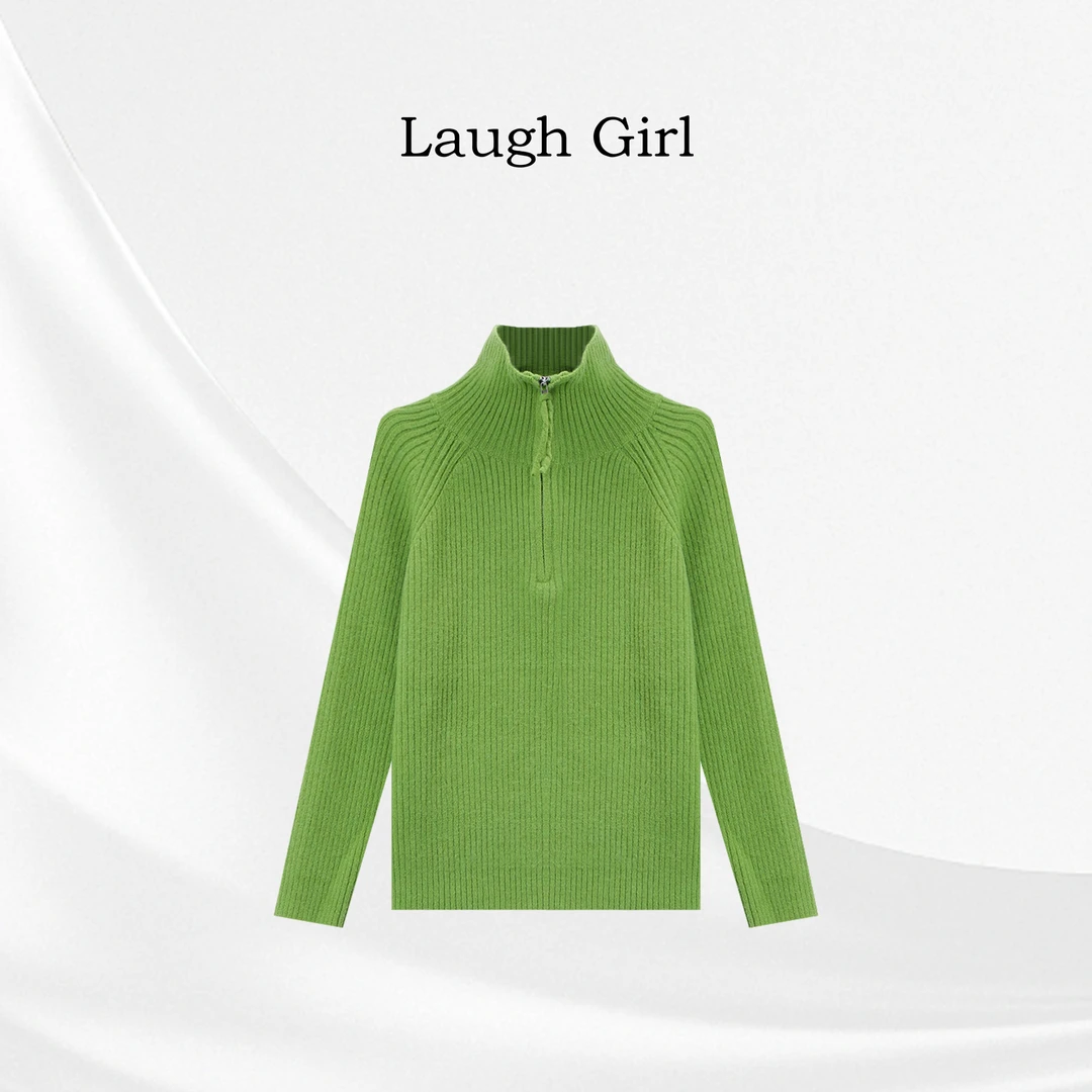 楚楚君 Laugh girl【苹果绿】立领半拉链净版毛衣XL55099J