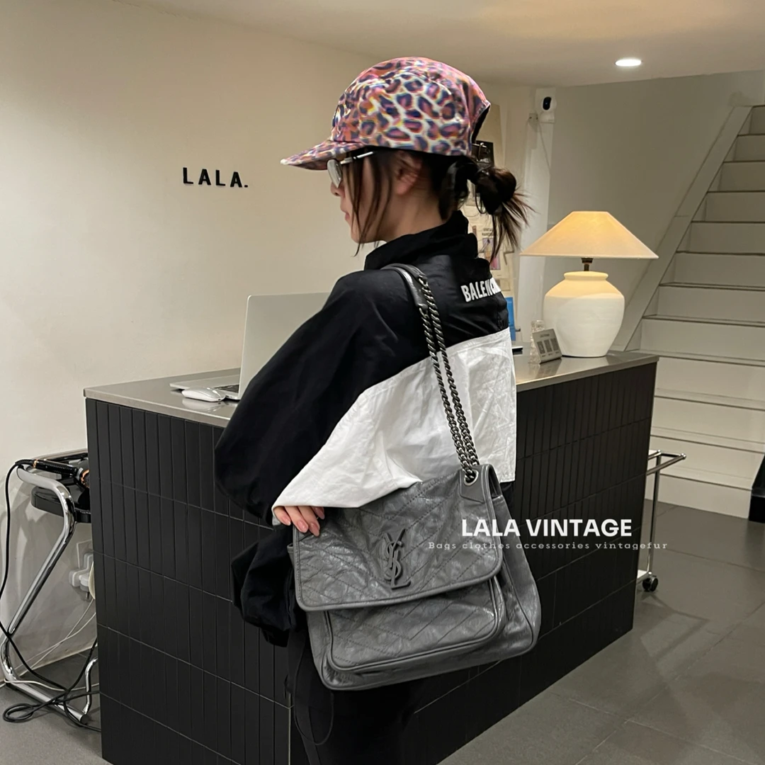 95新 YSL/圣罗兰 ysl石墨灰niki中号斜挎包