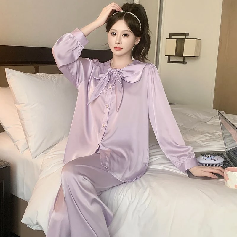 2025新款睡衣女春秋季公主风冰雪丝长袖长裤可外穿家居服薄款套装